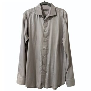 Canali Mens Size 43 17 Beige Long Sleeve Button Down Dress Shirt‎ Made in Italy